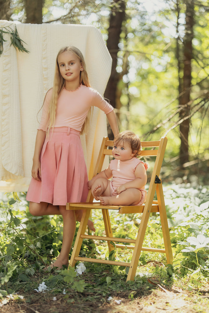 skirt box pleated denim - blush-502