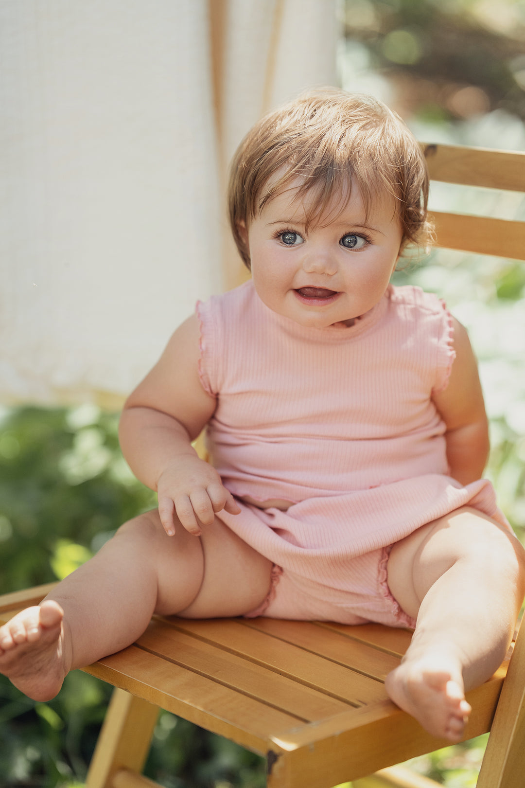set outfit scalloped edge ribbed tank and bloomer - blush-502