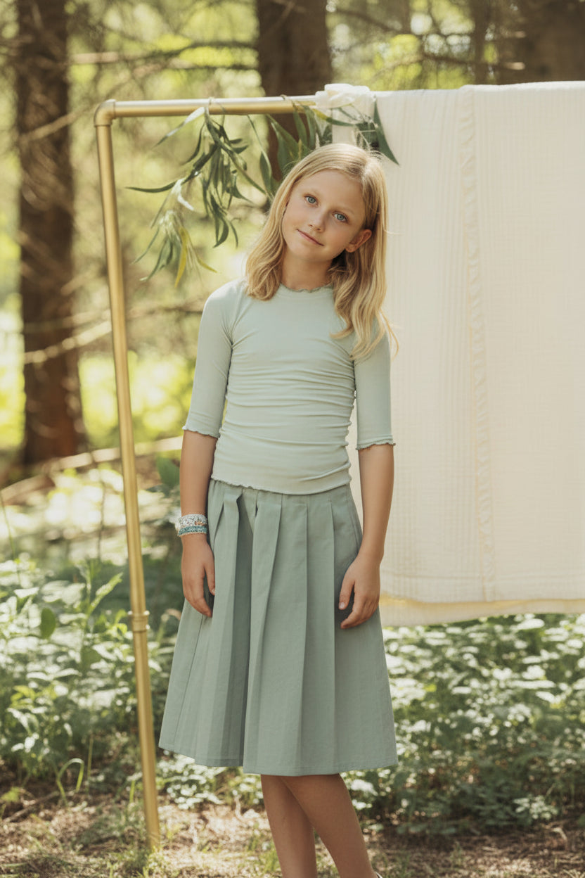 skirt box pleated denim - mint green-104