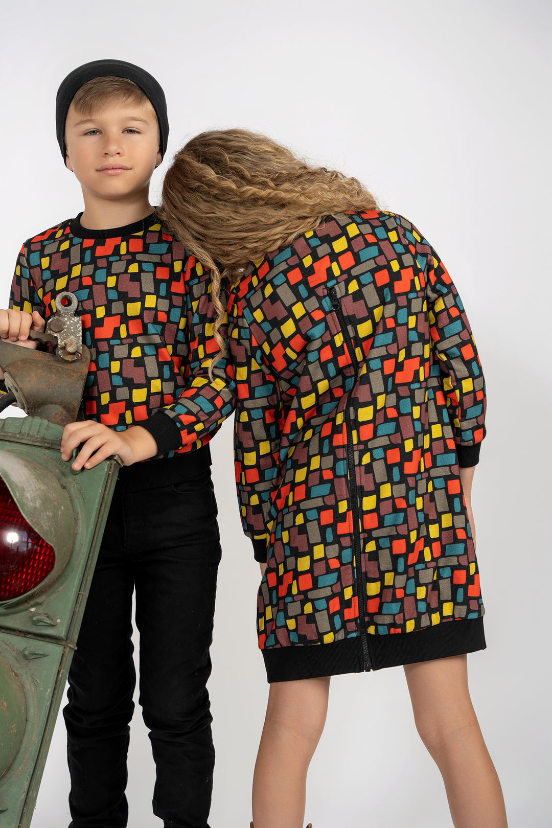 dress raw edge back zip detail sweatshirt - multi