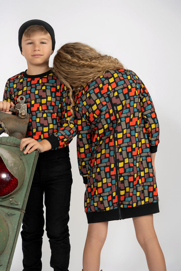 dress raw edge back zip detail sweatshirt - multi