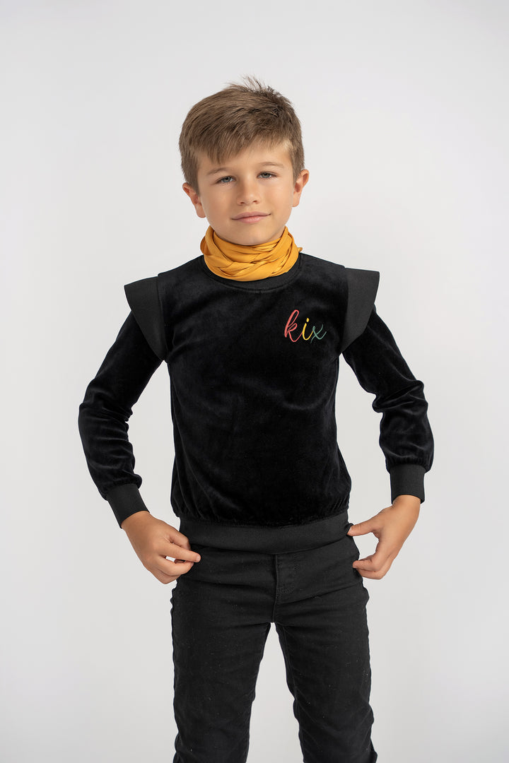 top l/s rib edge velour logo sweatshirt - black