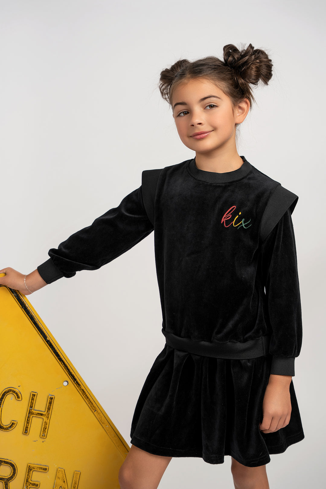 dress rib edge velour logo sweat - black