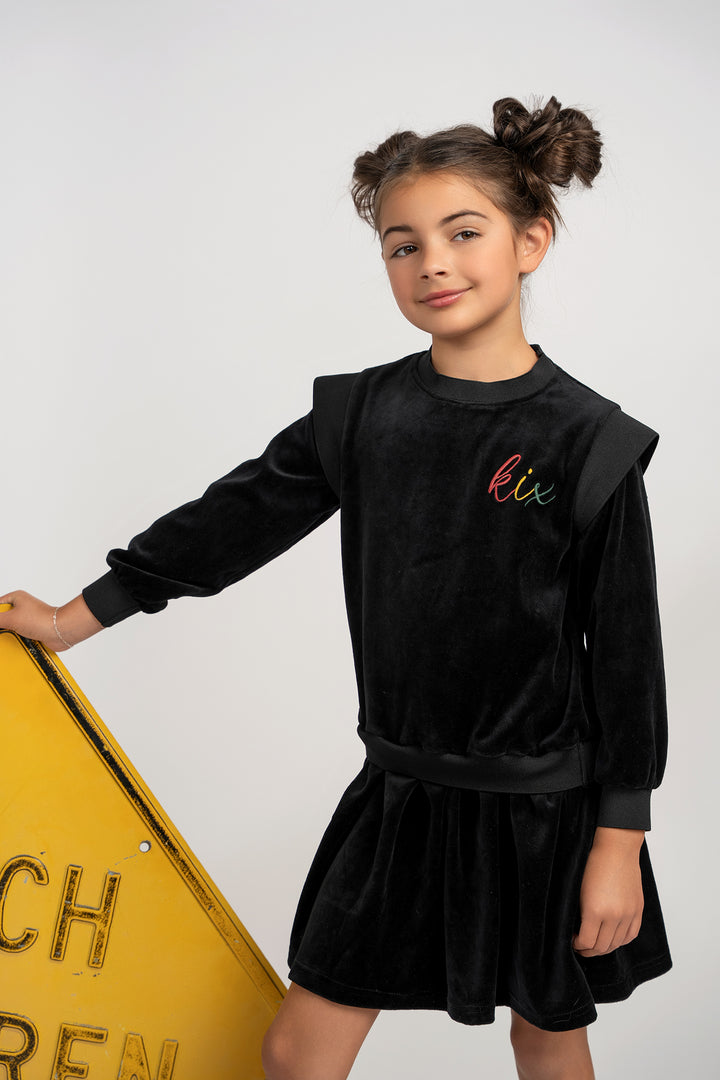 dress rib edge velour logo sweat - black