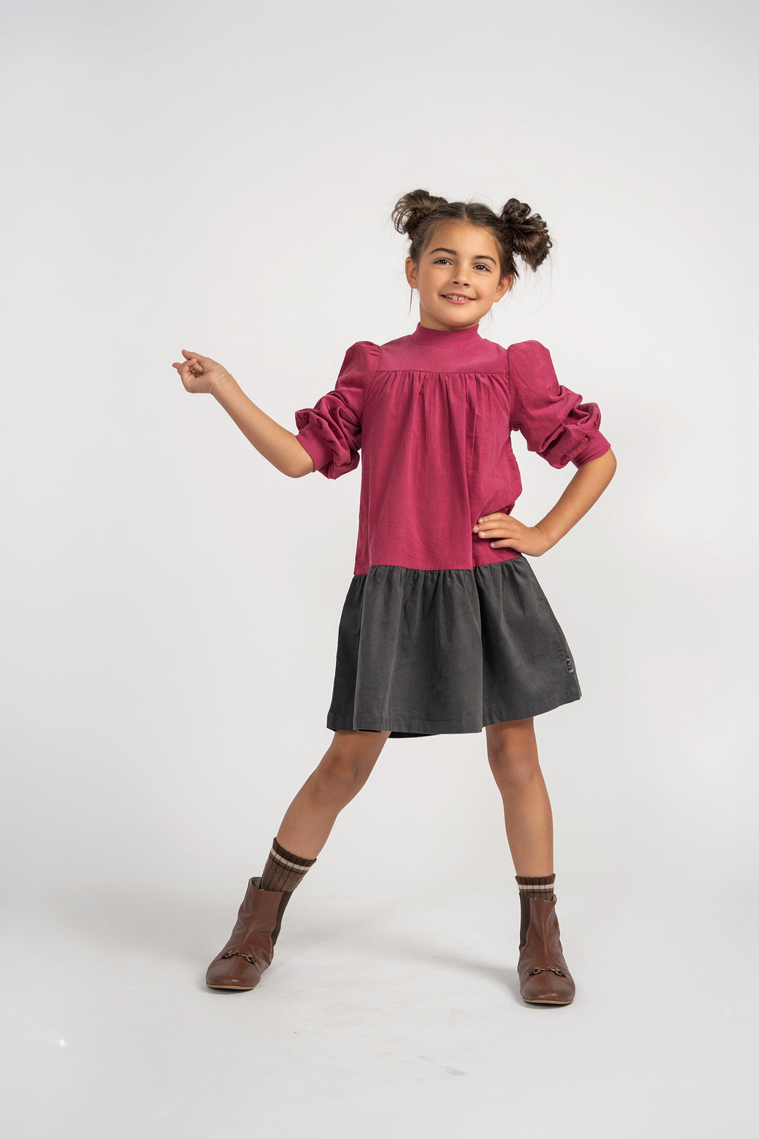 dress corduroy tiered color block - plum