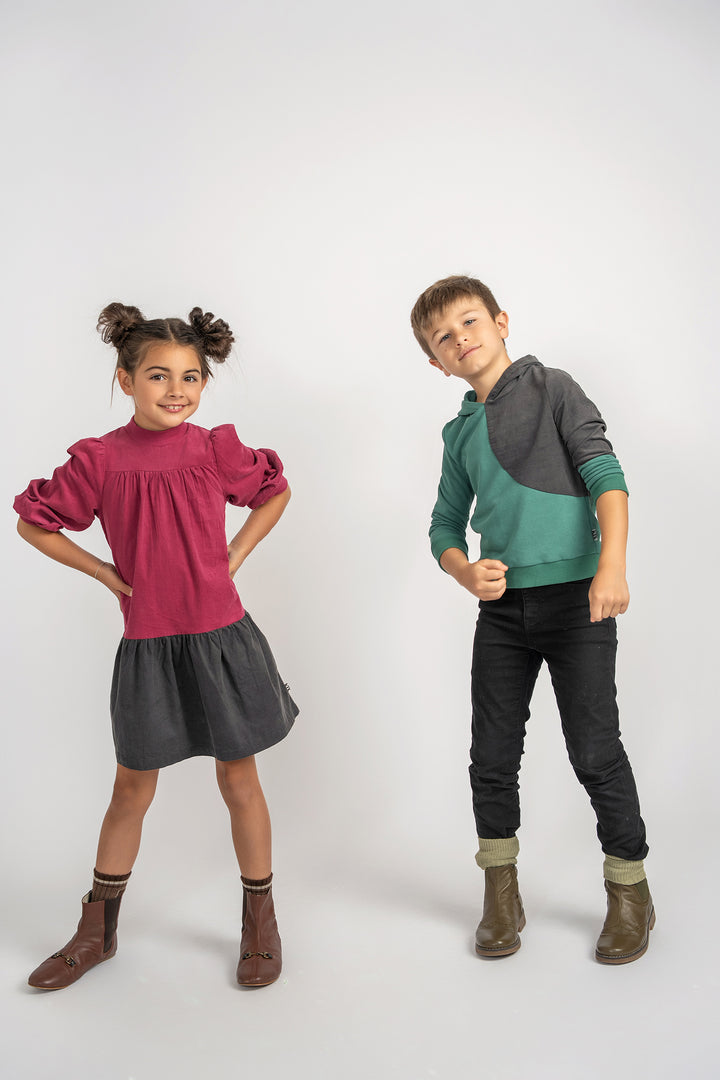 top l/s corduroy color block hooded sweatshirt - blue