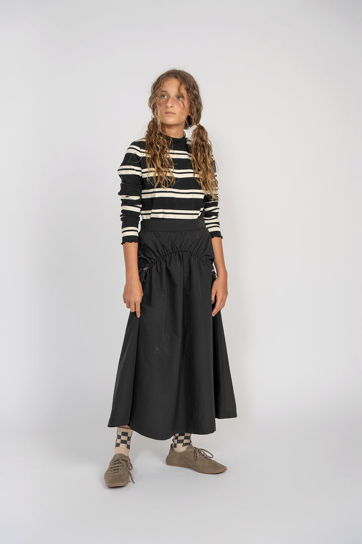 skirt midi drawstring bubble hem - black