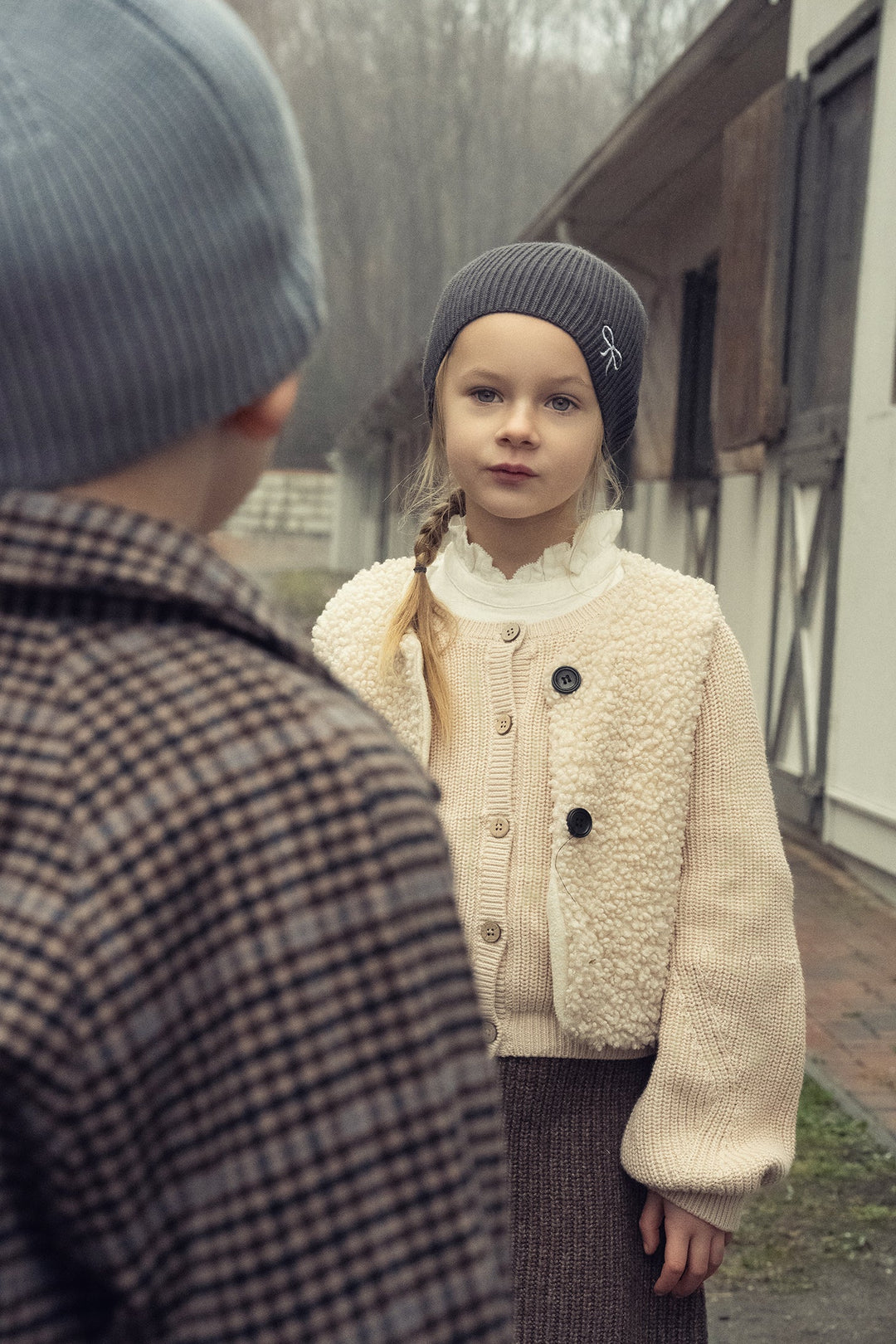 hat embroidered bow beanie - charcoal-288