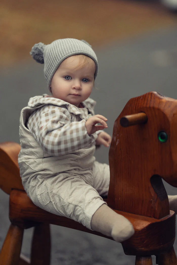 hat rolled edge pom pom beanie - grey-287