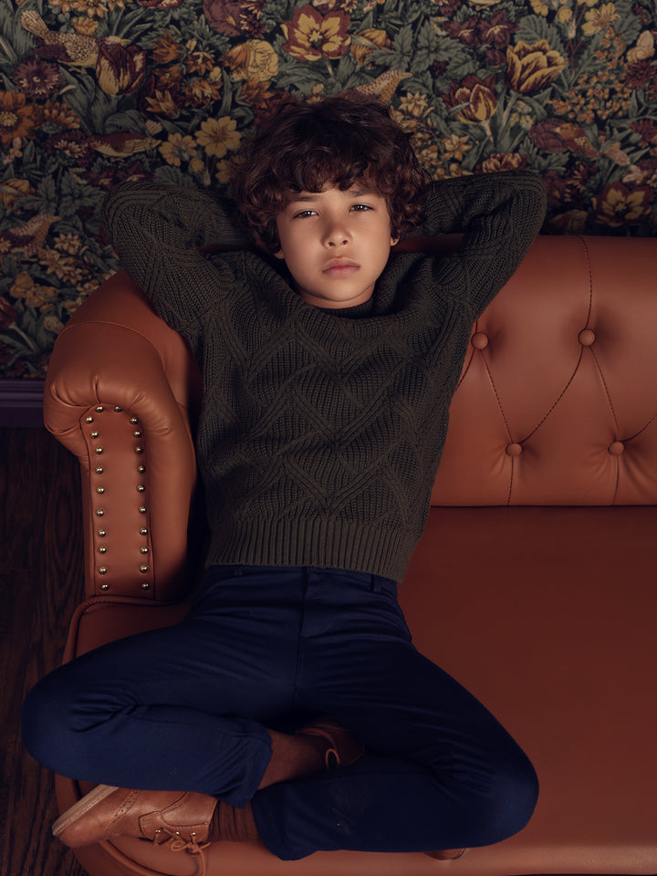 top l/s geo knit sweater - olive