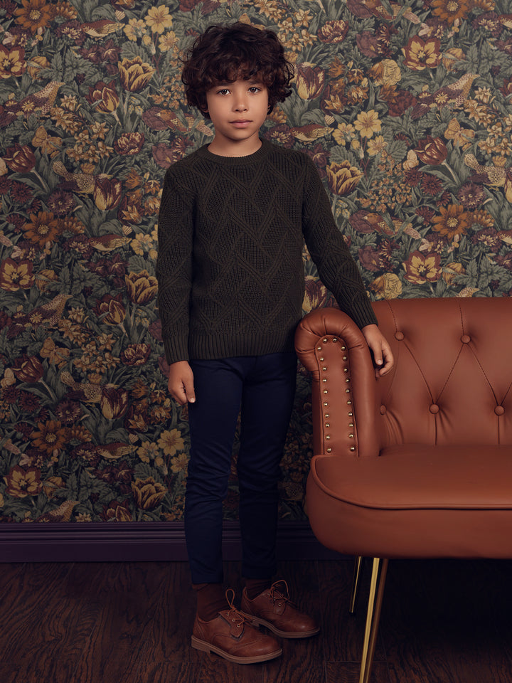 top l/s geo knit sweater - olive