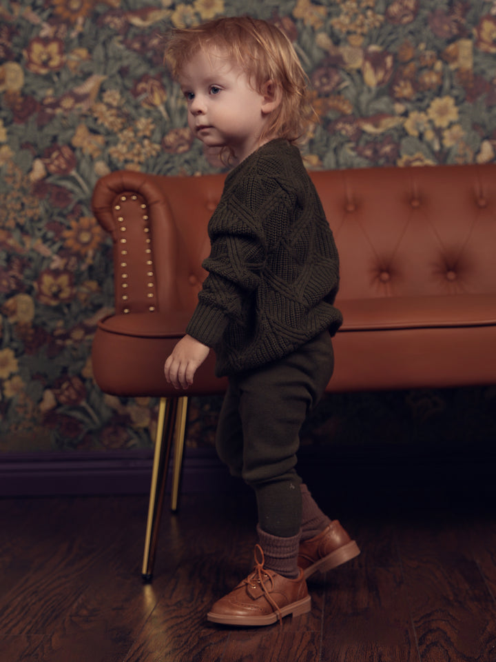 set outfit geo knit sweater and leggings - olive