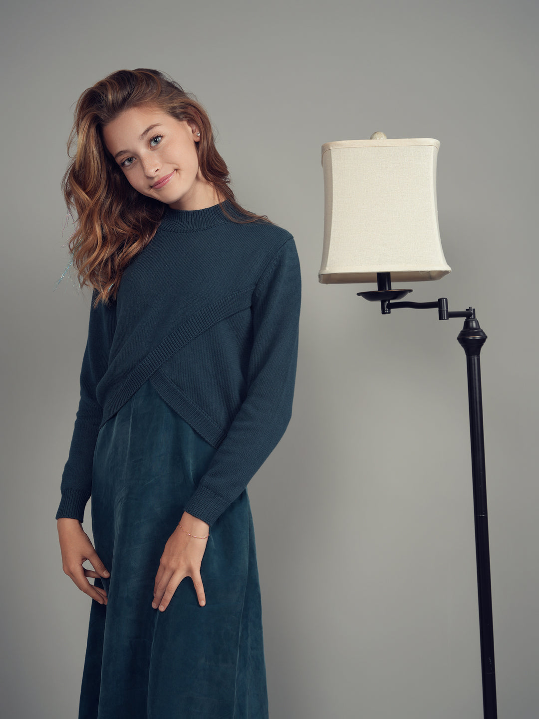 dress slip jumper with wrap sweater - teal