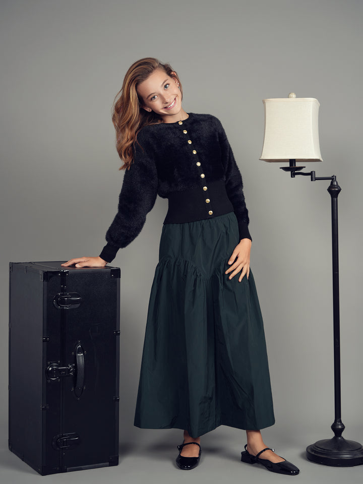 skirt midi taffeta with v yoke - forest