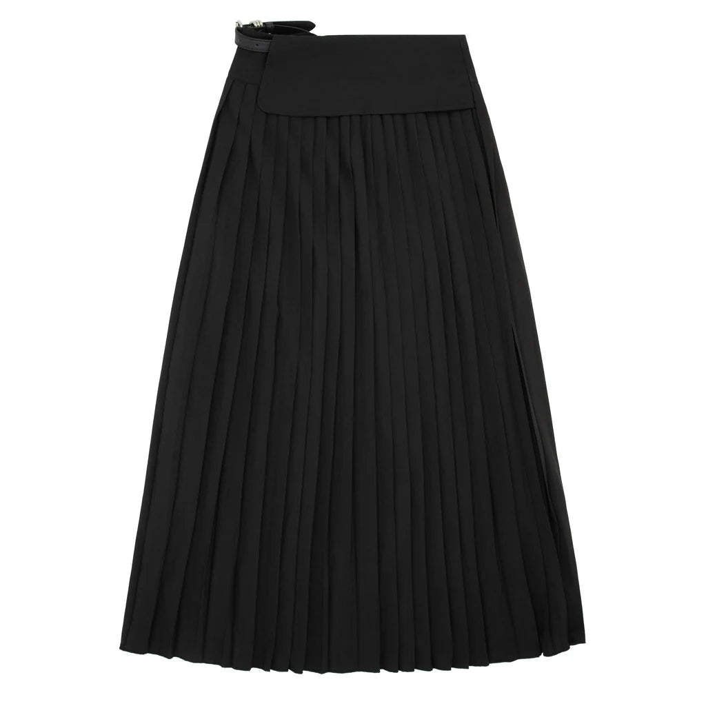 skirt pleated side belt - black