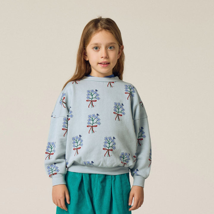 top l/s bouquet print sweatshirt - light blue