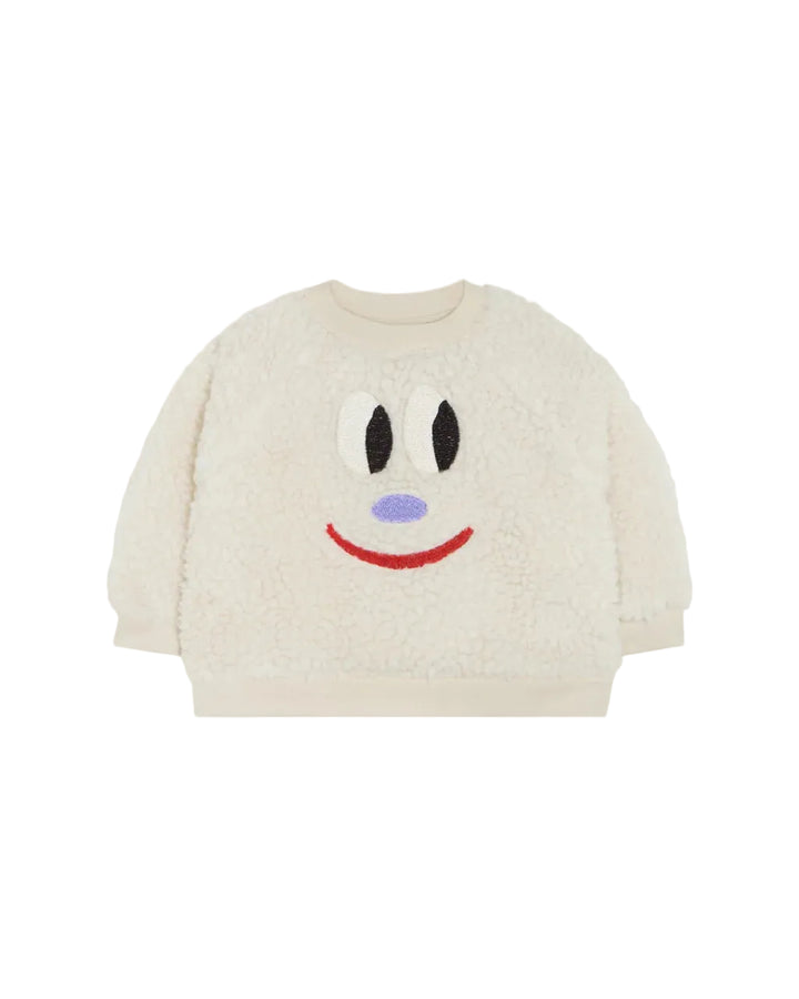 top l/s sherpa smiley sweatshirt - ecru