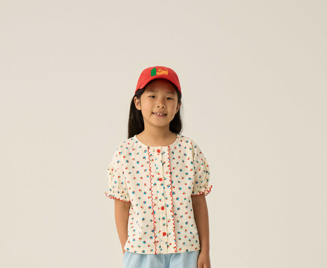 shirt s/s floral print scalloped edge - ecru