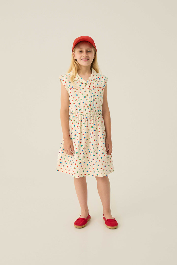 dress sleeveless floral print waisted - ecru