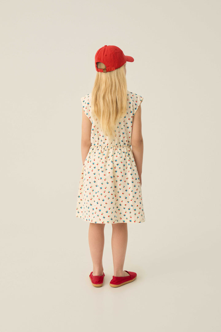 dress sleeveless floral print waisted - ecru
