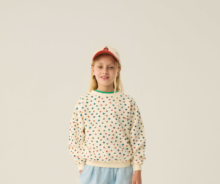 top l/s floral print logo sweatshirt - ecru