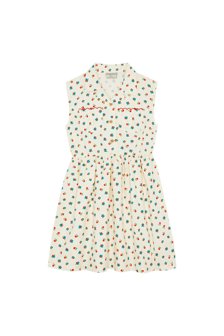 dress sleeveless floral print waisted - ecru