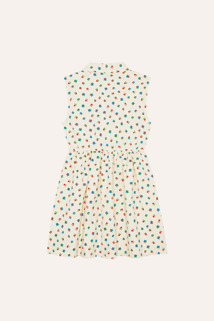 dress sleeveless floral print waisted - ecru