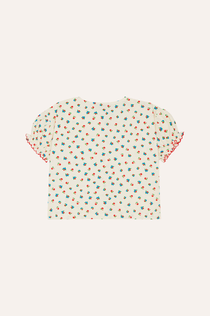shirt s/s floral print scalloped edge - ecru