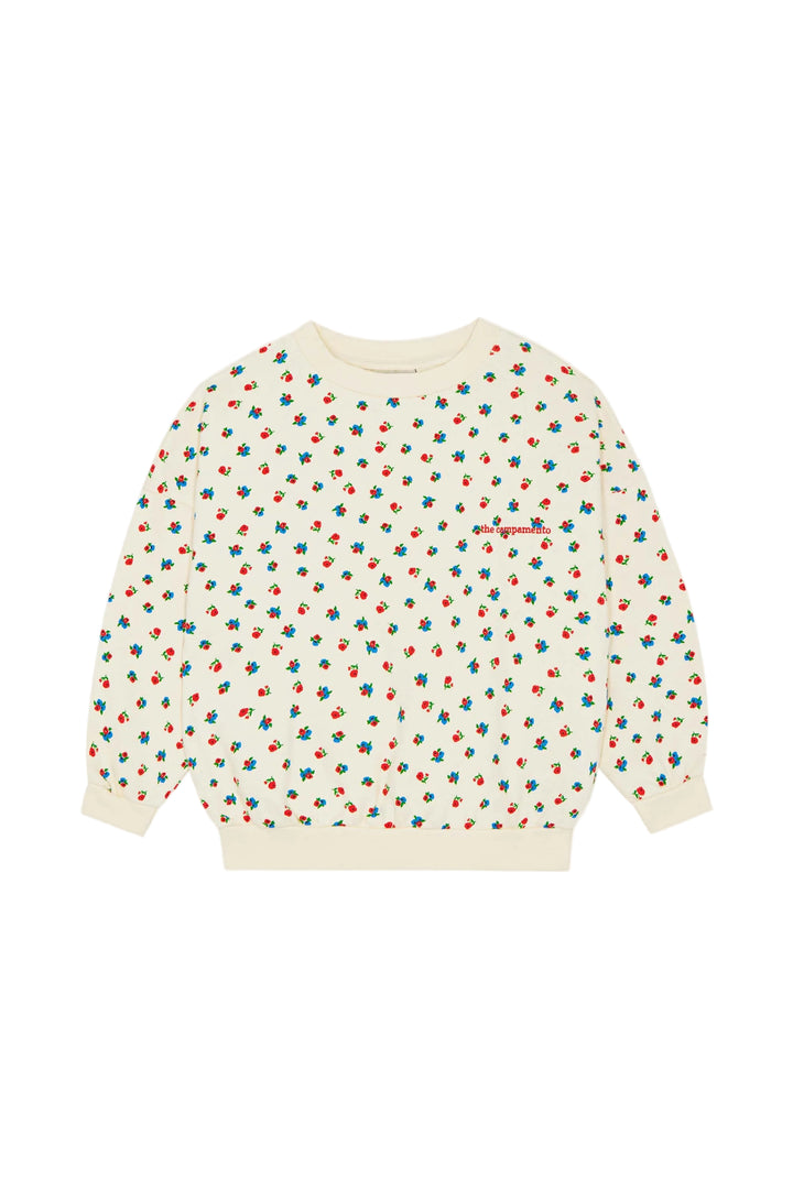 top l/s floral print logo sweatshirt - ecru