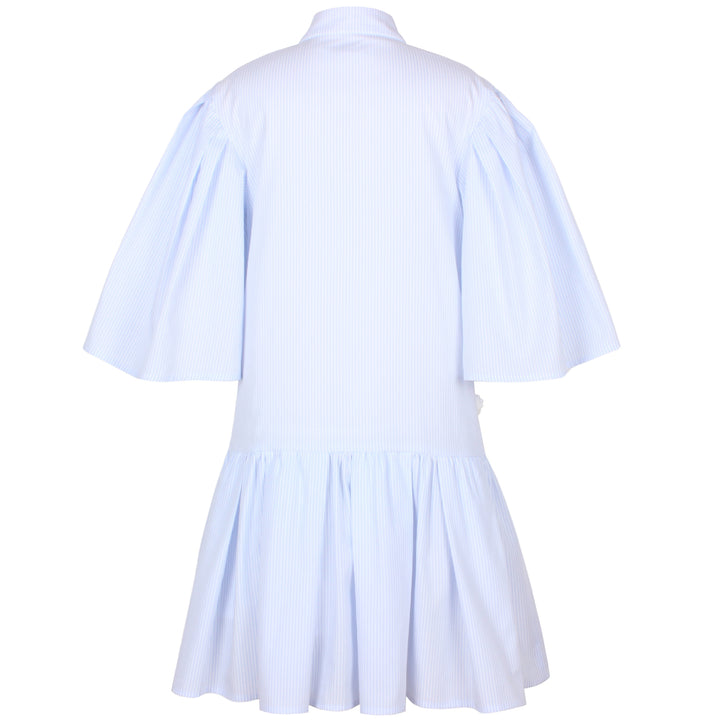 dress flutter beaded applique with neck tie - sky ble pnstrpe-1015