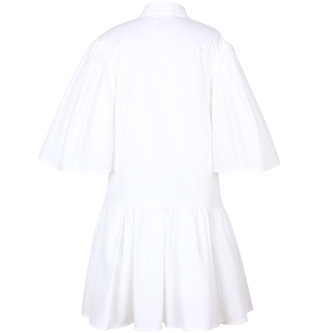 dress flutter beaded applique with neck tie - white-100