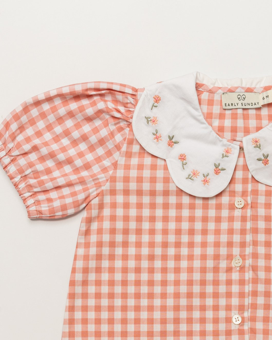 set outfit gingham scallop collar shirt and shorts - peony
