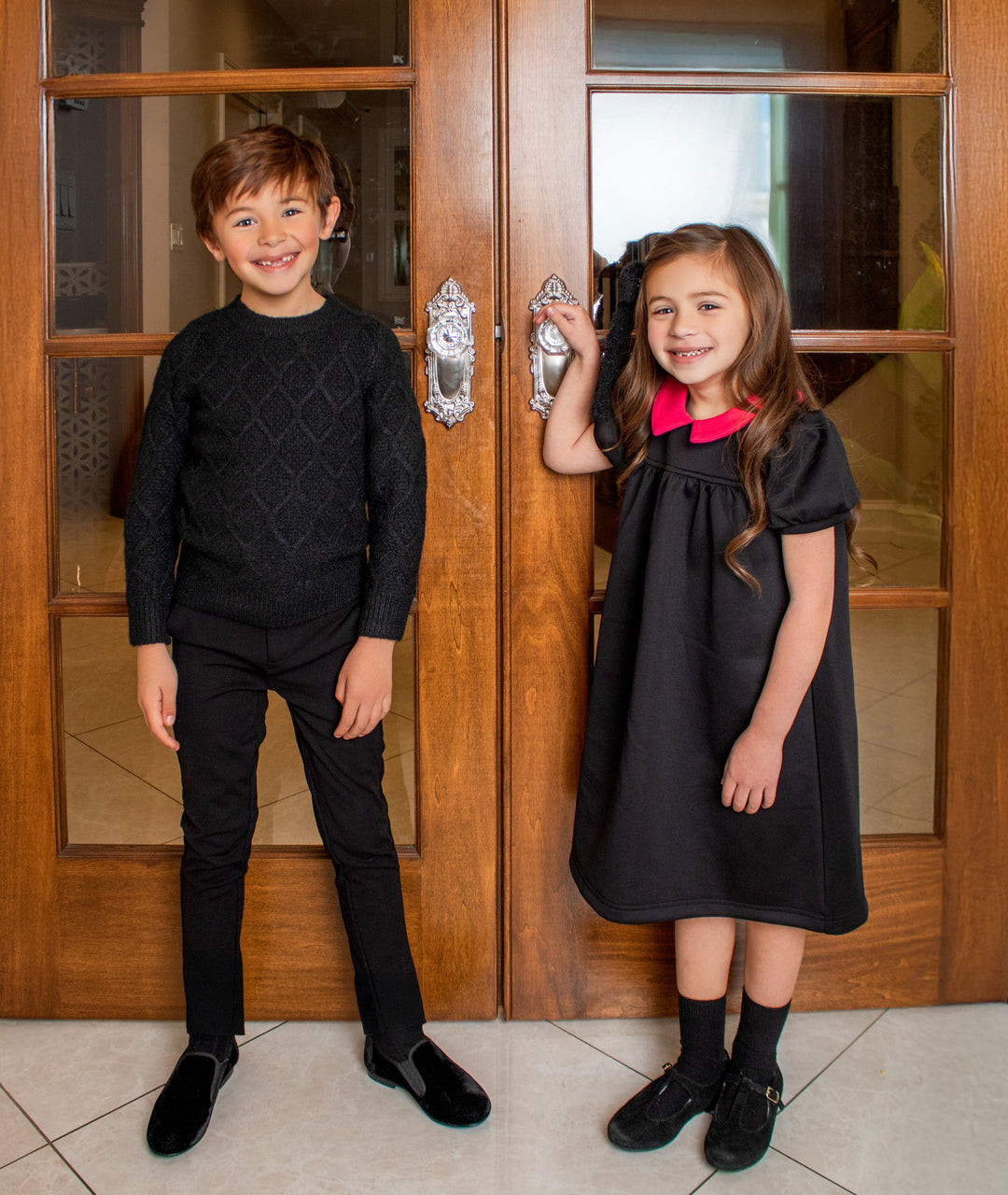 dress s/s scuba with color collar - black/pink