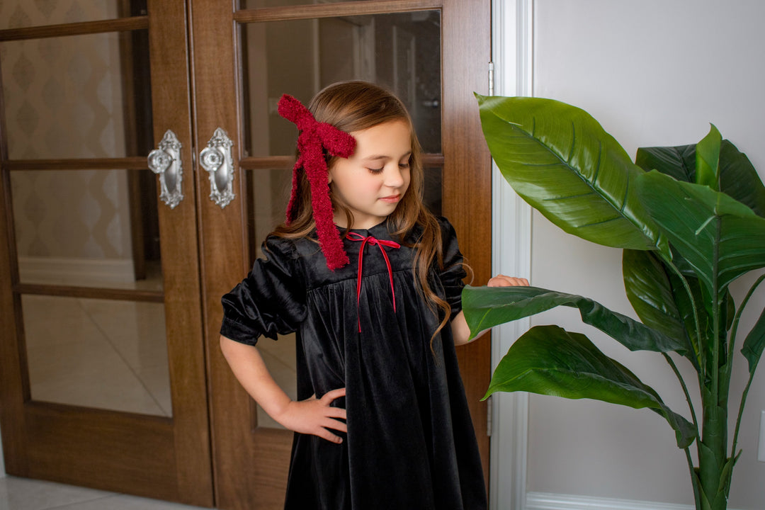 dress high waisted velvet ribbon with collar - black