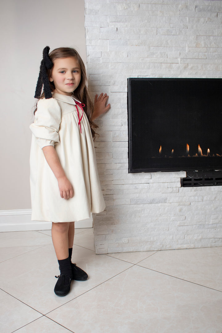 dress high waisted velvet ribbon with collar - ivory