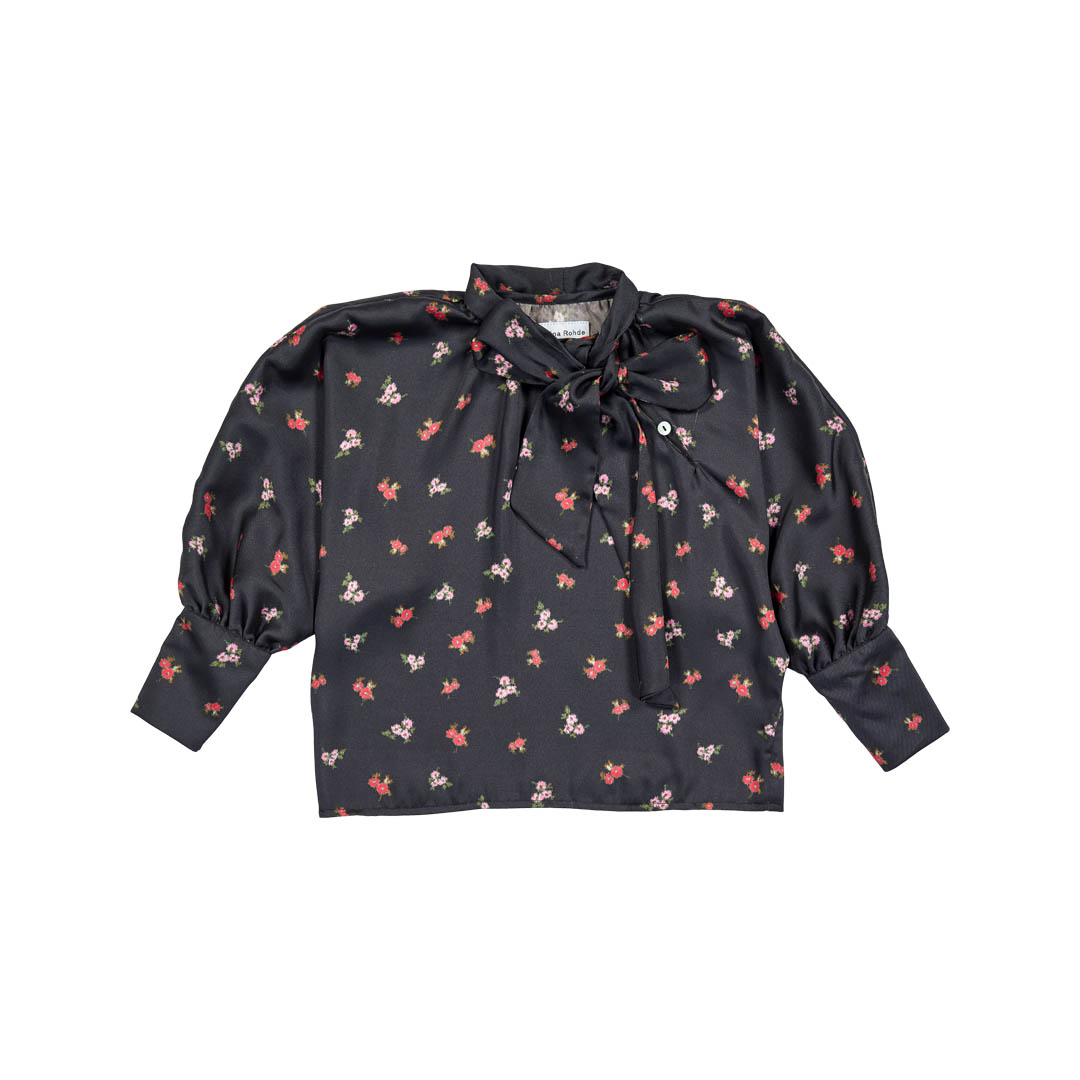 set outfit mini floral print neck tie blouse and pleated skirt - floral-124