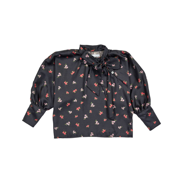 set outfit mini floral print neck tie blouse and pleated skirt - floral-124