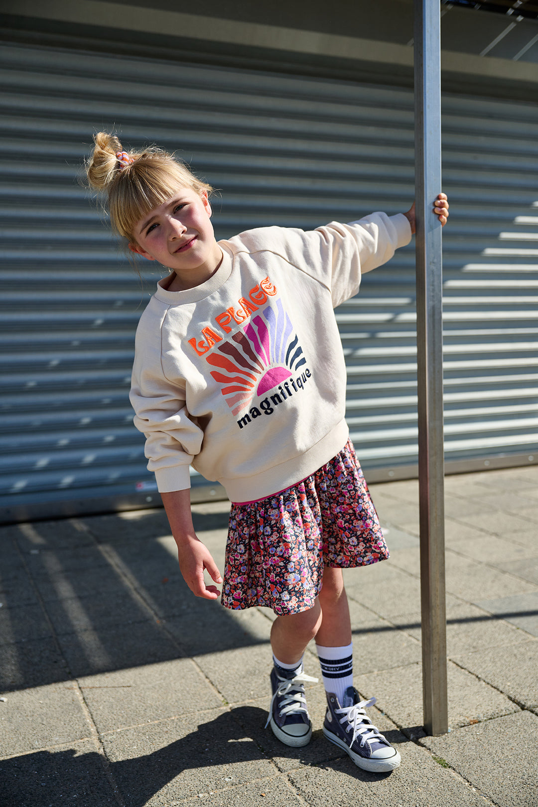 skirt gathered floral print - navy