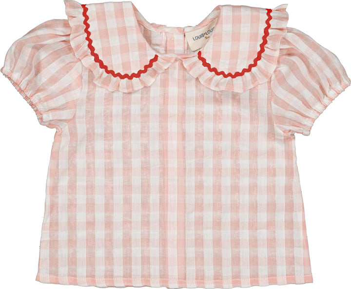 set outfit gingham stitch shirt and shorts - pink