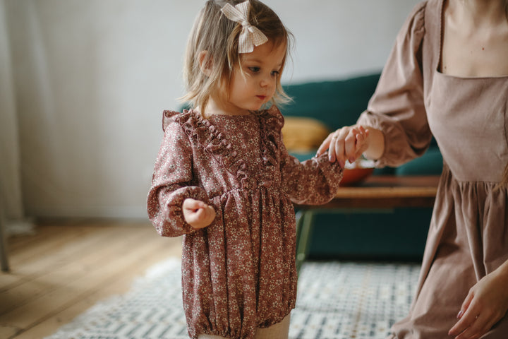 one piece l/s floral print romper - pink