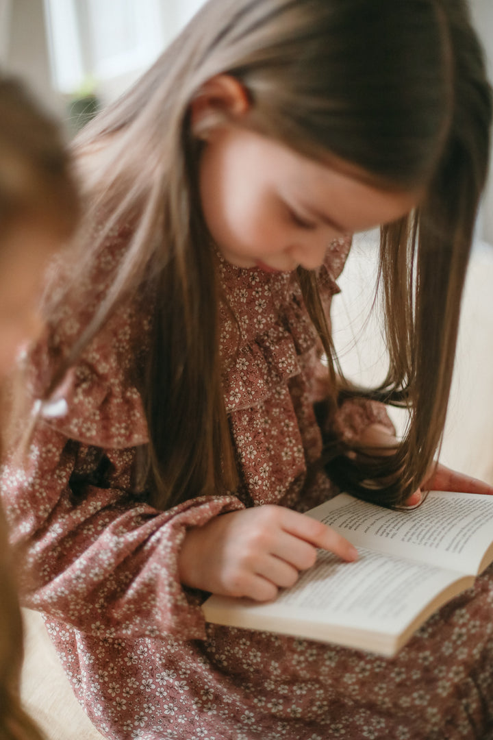 dress floral print flutter yoke - pink