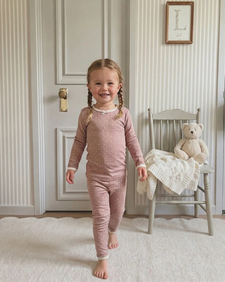pajamas tiny twig top and pants - pink print