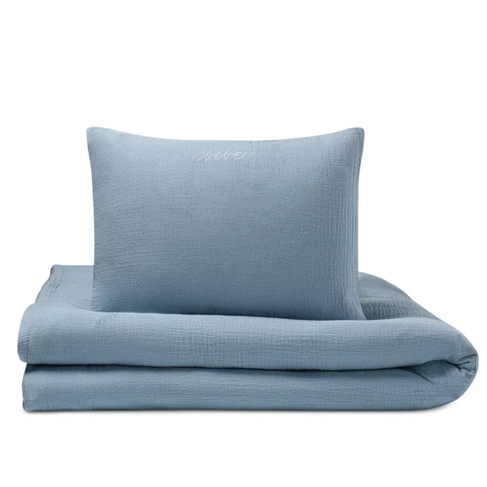 crib set gauze bebe pillow sheet and duvet cover - blue