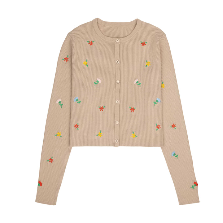 dress panel cotton jumper with embroidered cropped cardigan - tan