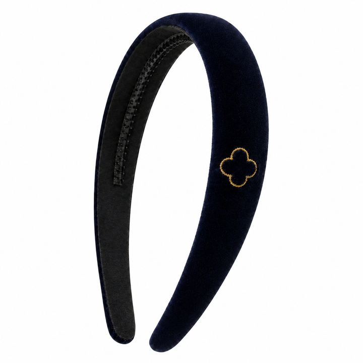 headband velvet gold embroidered - navy