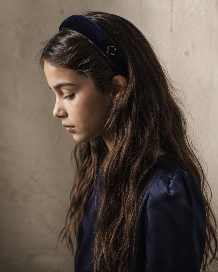 headband velvet gold embroidered - navy