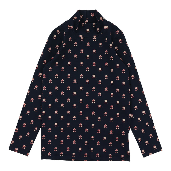 top l/s vintage floral mockneck - navy