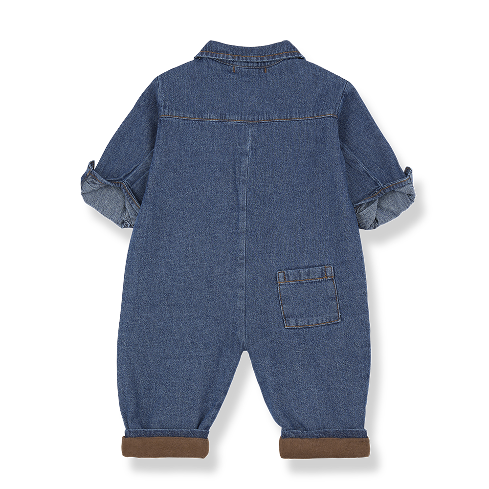 one piece l/s button overalls with pockets - denim