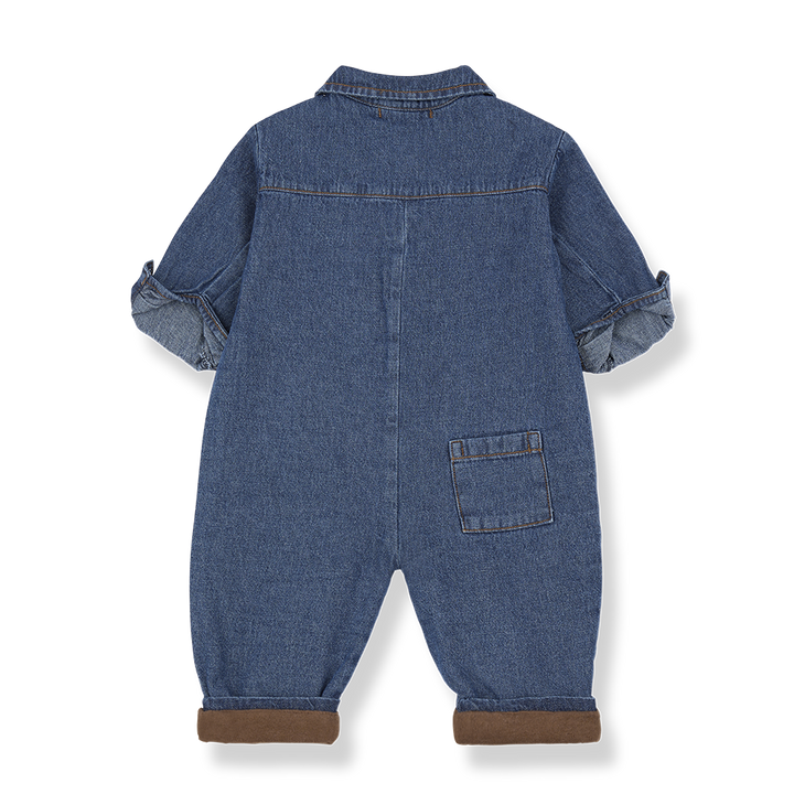 one piece l/s button overalls with pockets - denim
