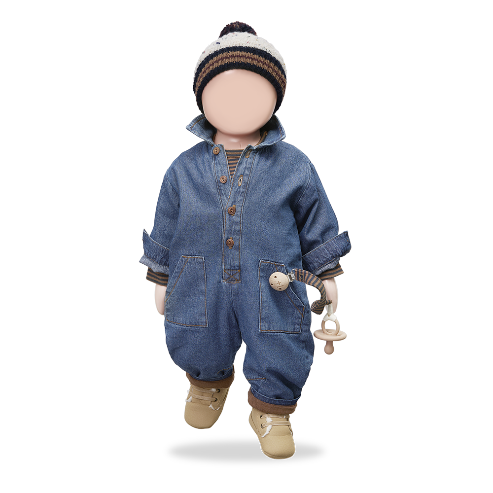 one piece l/s button overalls with pockets - denim